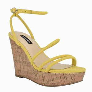 Nine West Havi Ankle Wrap Cork Wedge Sandals - Yellow - Ireland (HX3157864)